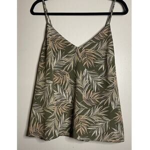 A New Day Large Cami Tank Palm Floral Lined Olive Peach Botanical Lightweight